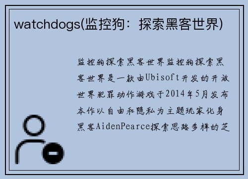 watchdogs(监控狗：探索黑客世界)